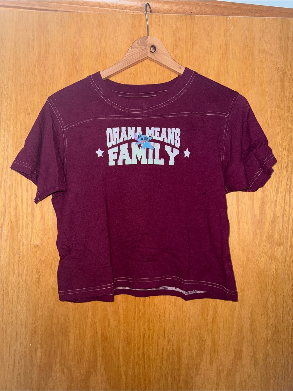 Disney Maroon 'Ohana Means Family' Short Sleeve Tee